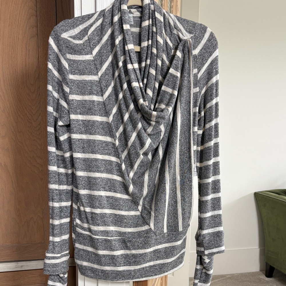 Splendid Charcoal and Cream Striped Cowl Neck Sweater